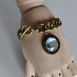 Gold Tone Chain Bracelet with Crystal Pendant Costume